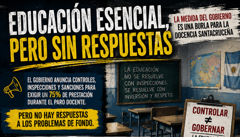 EDUCACIÓN ESENCIAL, PERO SIN RESPUESTAS: EL CONTROL QUE IMPULSA EL GOBIERNO ES UNA BURLA PARA LA DOCENCIA SANTACRUCEÑA