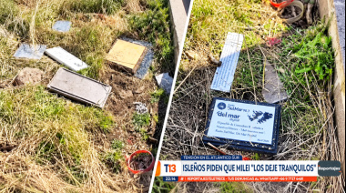 Imágenes de la televisión chilena muestran actos de vandalismo contra homenajes argentinos en el cementerio de las Malvinas